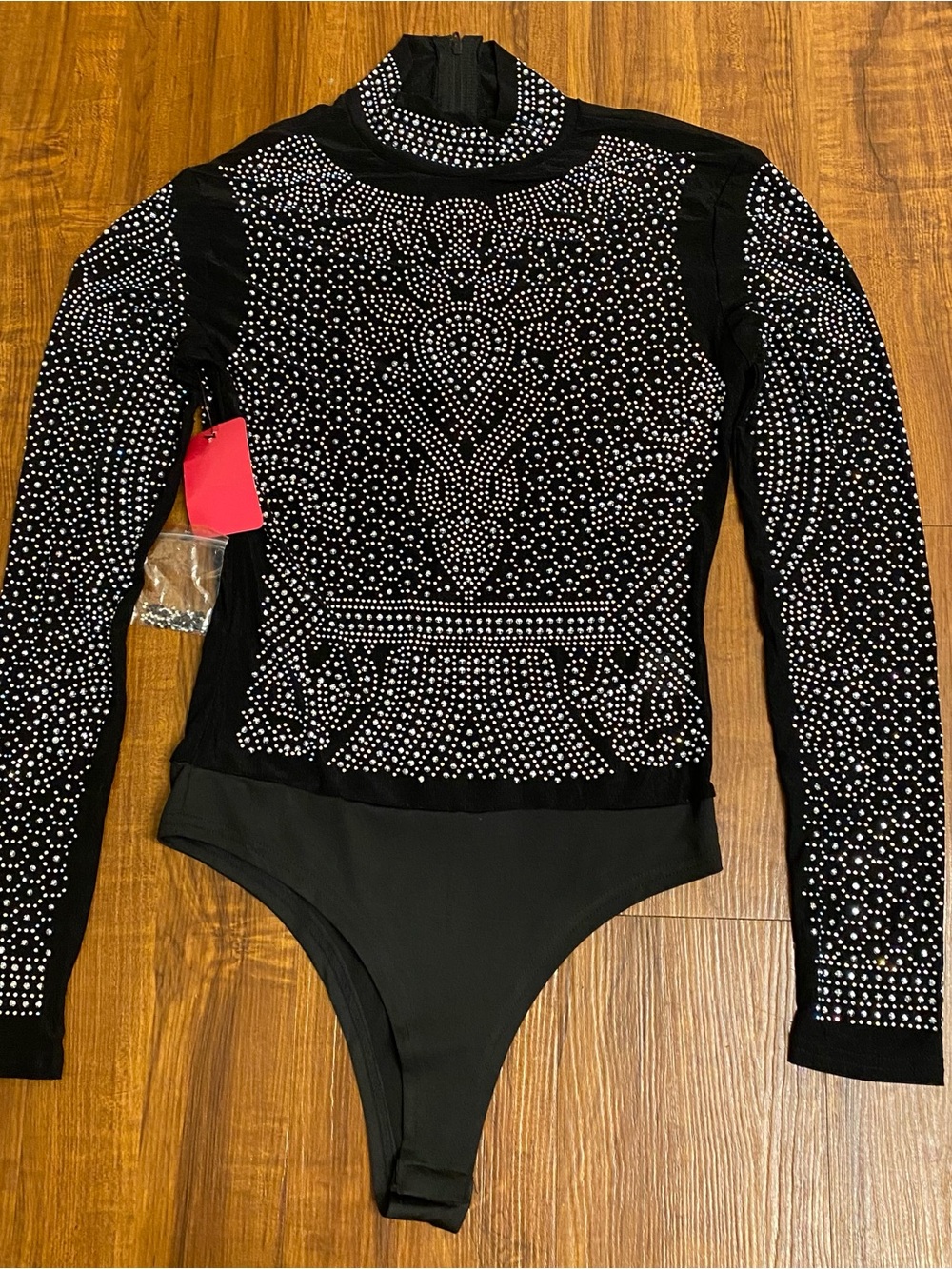 New Ladies Black Rhinestones Bodysuit Size Small